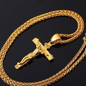 18K Cross Crucifix Necklace and Pendant